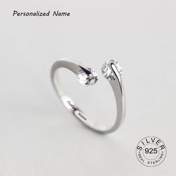 

cluster rings 925 sterling silver personalized minimalist turn luck zircon ring fine jewelry customized engraved name accessories gift bijou, Golden;silver