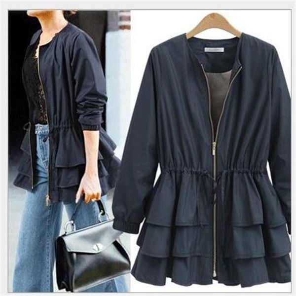 

women's trench coats women windbreaker office long section 2021 spring autumn sleeve drawstring waist coat feminine casual, Tan;black