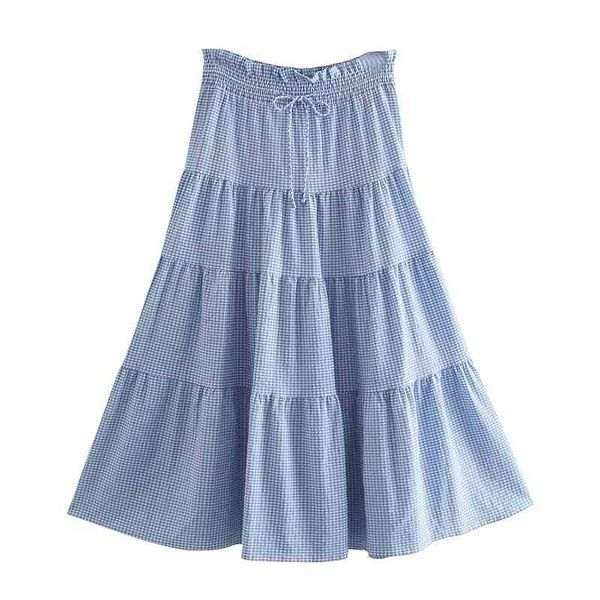 

summer casual streetwear plaid skirt high waist patchwork midi women 210525, Black