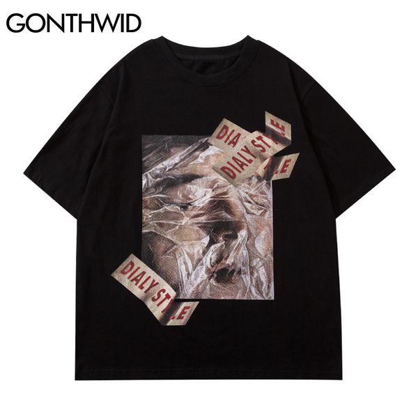

gonthwid hip hop tshirts asphyxia poster short sleeve tees shirts streetwear hipster harajuku casual cotton t-shirt summer c0315, White;black
