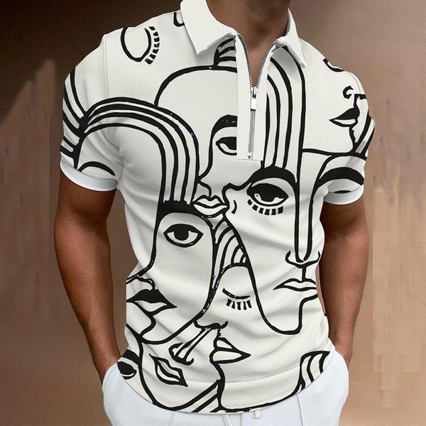 

men's polos 2021 europe united states spring summer shirt zipper print t-shirt casual fashion clothing, White;black