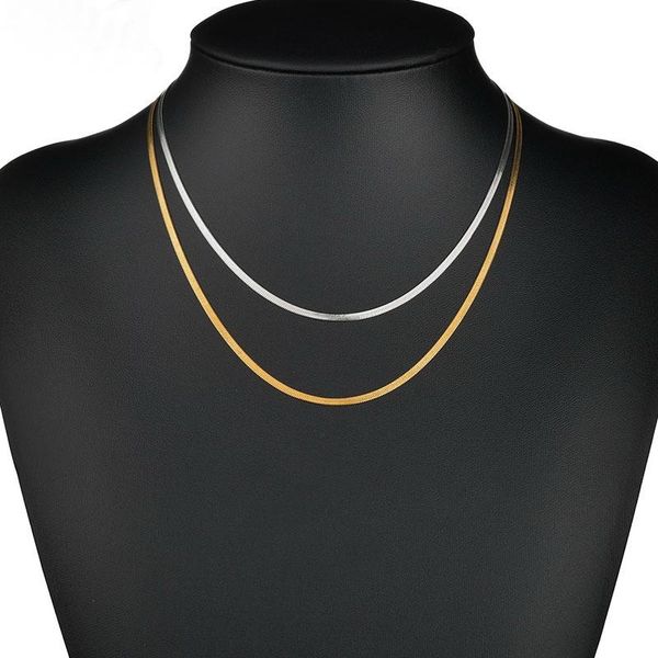 

chokers stainless steel gold/silver plated adjustable 2.5-3mm flat blade cable chain choker necklace simple dainty jewelry for women 20&quot, Golden;silver