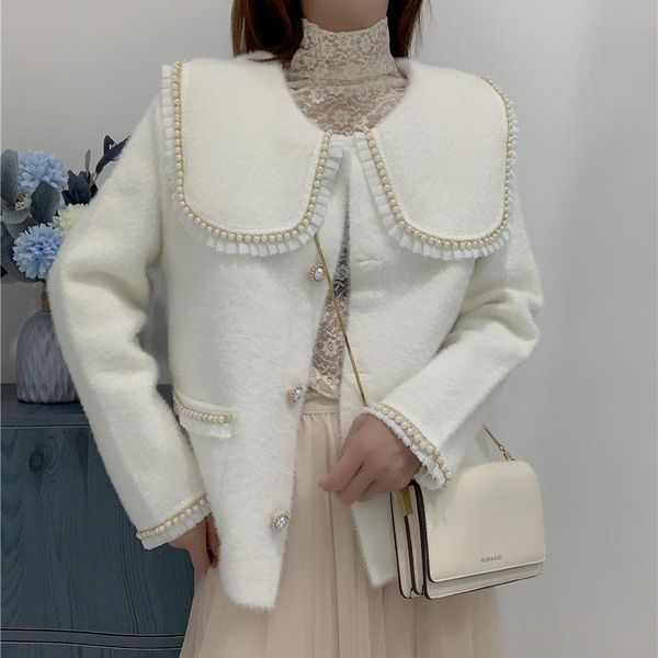 

women's jackets winter jacket women pearl coat woman harajuku knitted outwear vintage clothes korean fashion drop, Black;brown