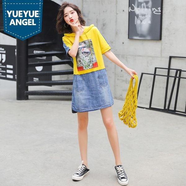 

casual dresses casual summer mode with loose hoodie suit short denim female dress high street sweet college -2xl 5c8z, Black;gray