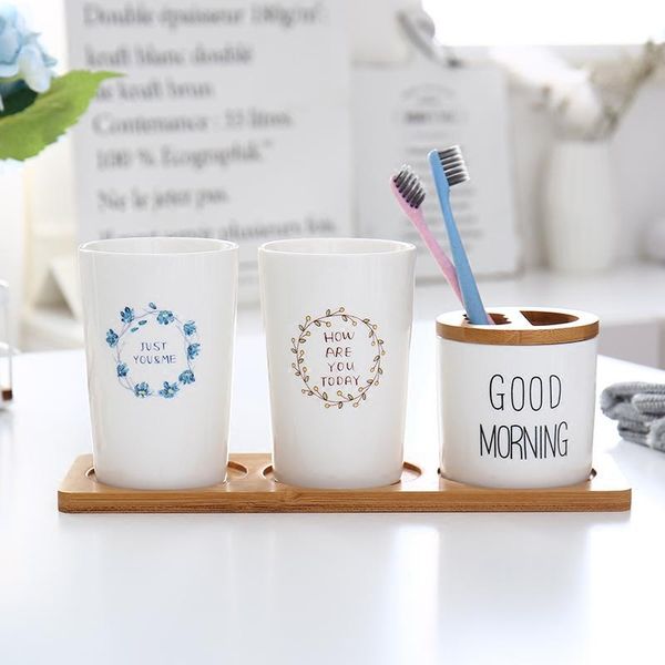 

bath accessory set white porcelain bathroom bamboom tray toothbrush holder toilet storage organizer home accessories decoration cup ceramic