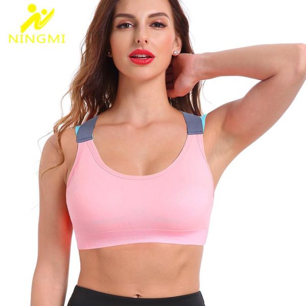 

ningmi sports bra high impact running vest female seamless push up yoga bra for women gym fitness cross bandage mesh tank top, White;black