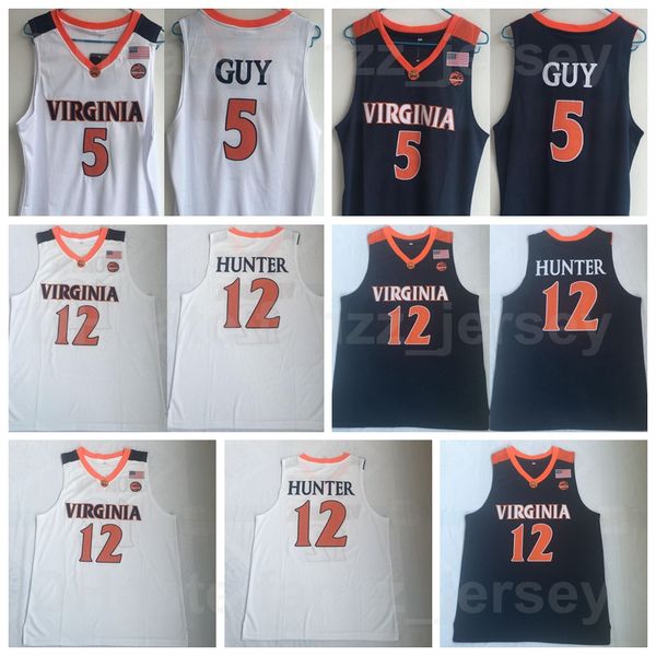 NCAA College Virginia Cavaliers 5 Kyle Guy Jersey University Basketball 12 DeAndre Hunter Marineblau Weiß Teamfarbe Atmungsaktives Hemd aus reiner Baumwolle Gute Qualität