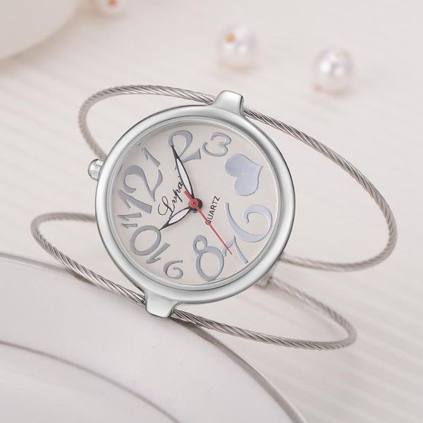 

wristwatches drop ladies alloy bracelet watch fashion luxury strap women dress watches heart creative quartz clock, Slivery;brown