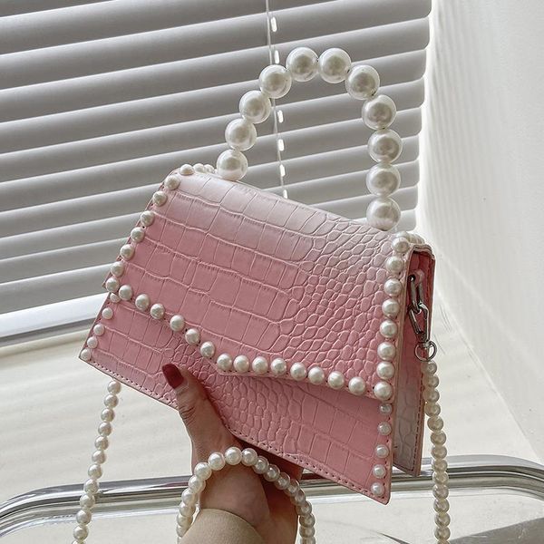

cross body bag female summer ins niche 2021 fashion pearl chain messenger small square crossbody
