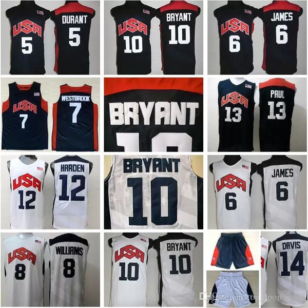 

mens 2012 national team dream basketball jersey team 10 bryant kevin durant 6 james 12 harden russell westbrook chris paul deron williams an, Black;red
