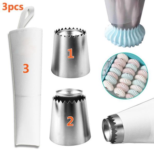 

baking & pastry tools 3pcs set decorating mouth spherical stainless steel plastic tool diy decoration nozzle bag for cake cookie biscuit