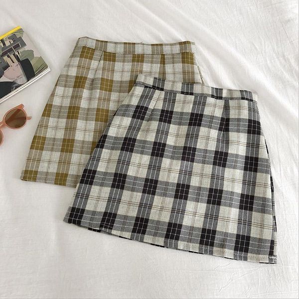 

skirts retro plaid skirt female 2021 early spring korean casual high waist anti-light, Black