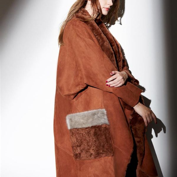 

women's fur & faux 100% real wool double-faced coat for women winter warm thickening jackets mink decorate dames jas 2021 mf326, Black