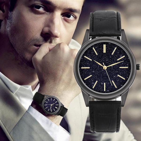 

wristwatches casual men's watch fashion starry sky dial simple analog digital quartz wrist leather strap clock erkek kol saati, Slivery;brown