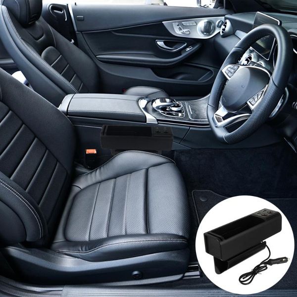 

car organizer seat front gap filler box with usb ports for cell phones