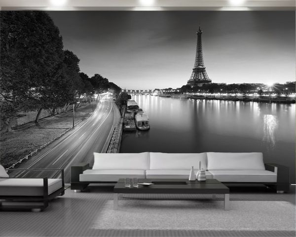 Carta da parati 3D personalizzata 3D Torre 3D Paris Tower Semplice Bianco E Bianco Paesaggio Paesaggio Paesaggio Home Decor Classico murale