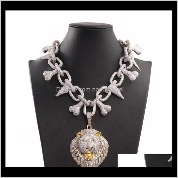 

iced out pendant luxury designer jewelry mens necklace silver chain bling lion head pendants hip hop rapper cuban link accessories dnj iznqz