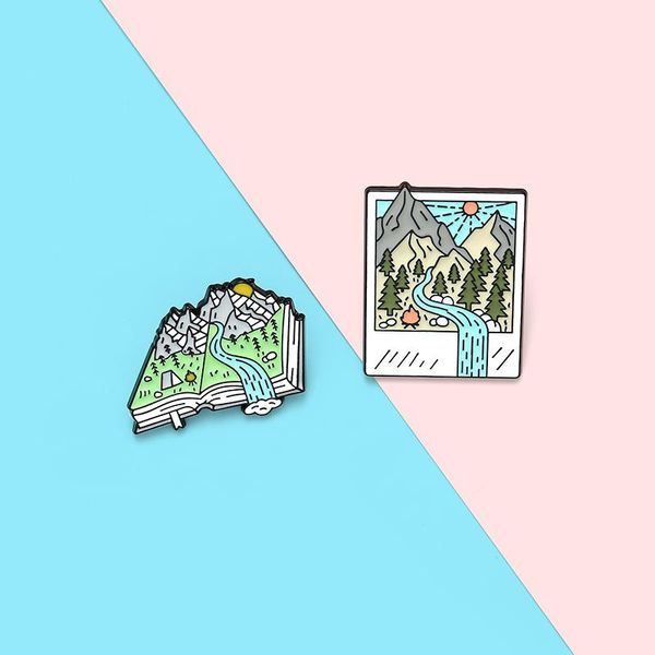 

pins, brooches landscape enamel pins tourist camping lapel badges fashion cartoon gifts for friends wholesale jewelry, Gray