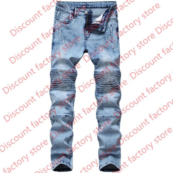 

mens distressed ripped jeans slim fit motorcycle biker denim for men destory hole hip hop men jeans, Blue
