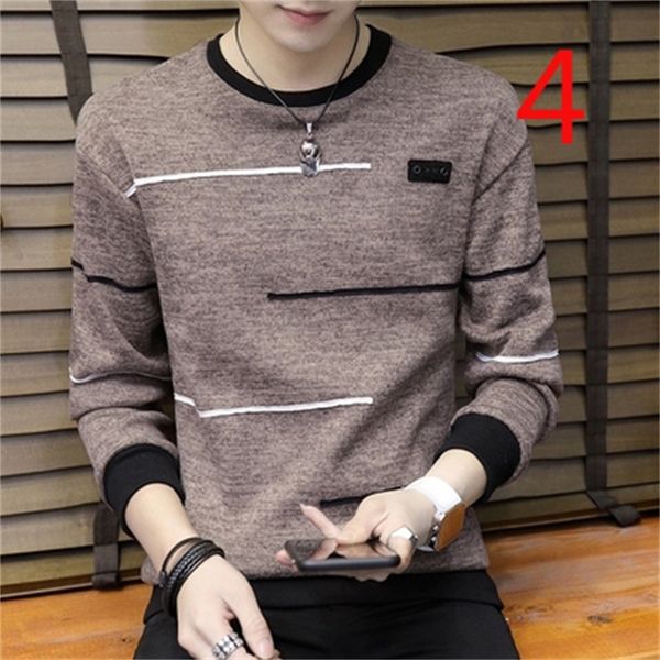 

New 2021 Long-sleeved T-shirt Male Slim Korean Version the Trend of Cotton Wild Sweater Thin Section Shirt D3Z2, White;black