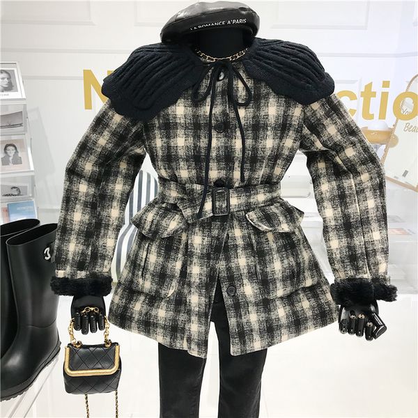 

contrast female wool coat versatile single breasted detachable collar et39, Black