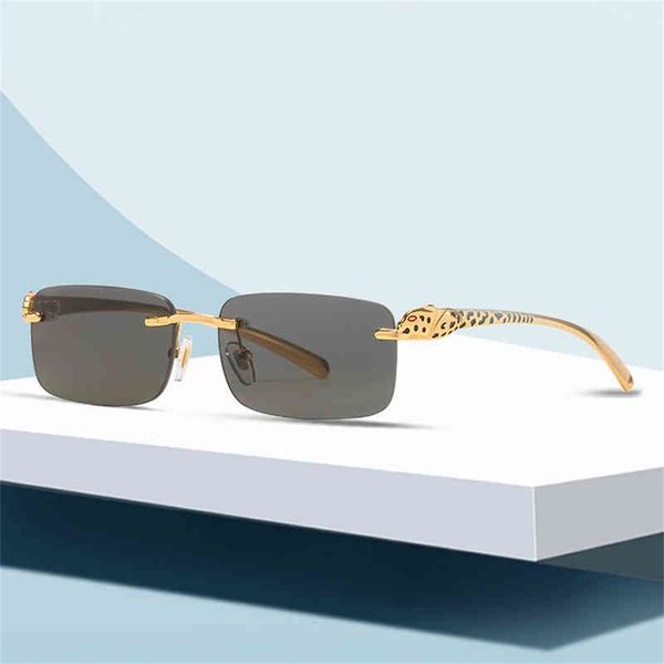 

80% off wholesale new leopard head men's frameless small box paint legs personalized street sunglasses, White;black