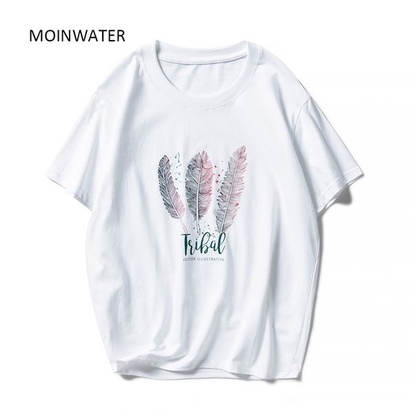 

moinwater new women casual summer t shirts fashion lady 100% cotton white tees short sleeve black t shirt for woman mt1904 210309