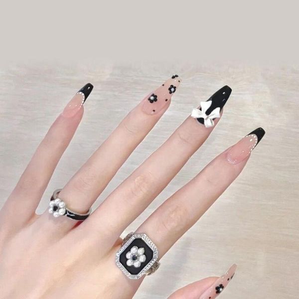 

false nails 24pcs/box women ballerina artificial full cover fake long coffin nail tip tips wearable, Red;gold