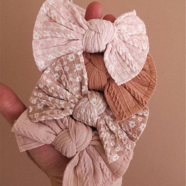 

hair accessories 4pcs/set print baby headband cable bow child nylon headbands born turban knot head wraps infant girls, Slivery;white