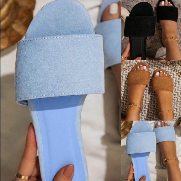 

slippers summer suede flip-flops women slip on slides fashion square toe flat sandals female outdoor casual flip flops, Black