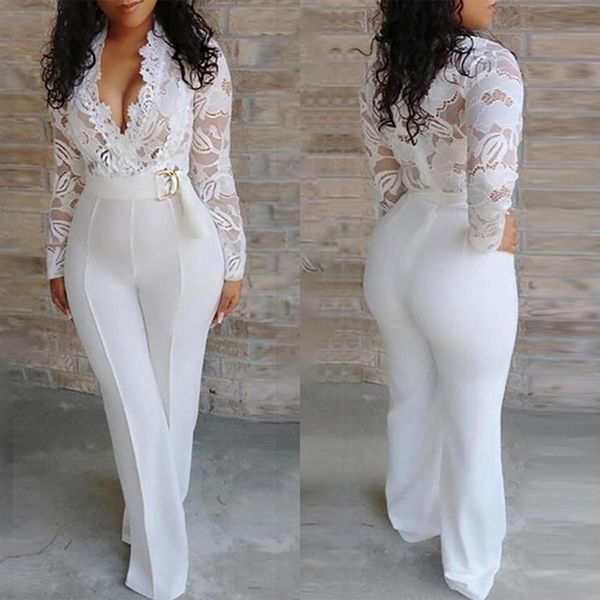 

women's jumpsuits & rompers female jumpsuit fashion elegant lace solid color 2021 spring party office lady for women, Black;white