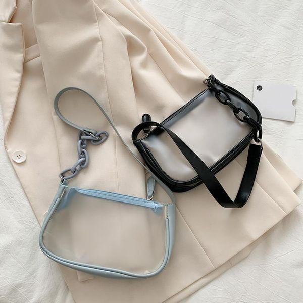 

evening bags casual women transparent pvc mini handbag leisure female chain shoulder purse lady commuter underarm bag