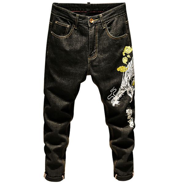 

men's jeans novelty style -rodding full-length average male-length styling jeans handcuff-embroidered straight tube waistband big light, Blue