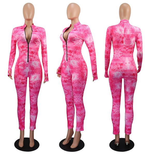 

tie dye club jumpsuit for women 2020 zipper women jumpsuit party v-neck skinny club jumpsuits rompers playsuit, White