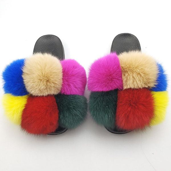

slippers fur slides women real whole home indoor for all seasons, Black