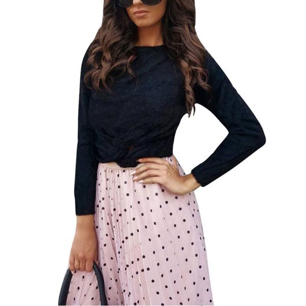 

women's hoodies & sweatshirts women casual solid plush sweatshirt twist knot slim short autumn blouse xin-, Black