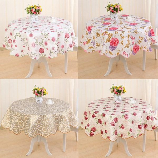 

pastoral round tablecloth plastic waterproof oil proof table cover floral printed lace edge anti coffee tablecloth