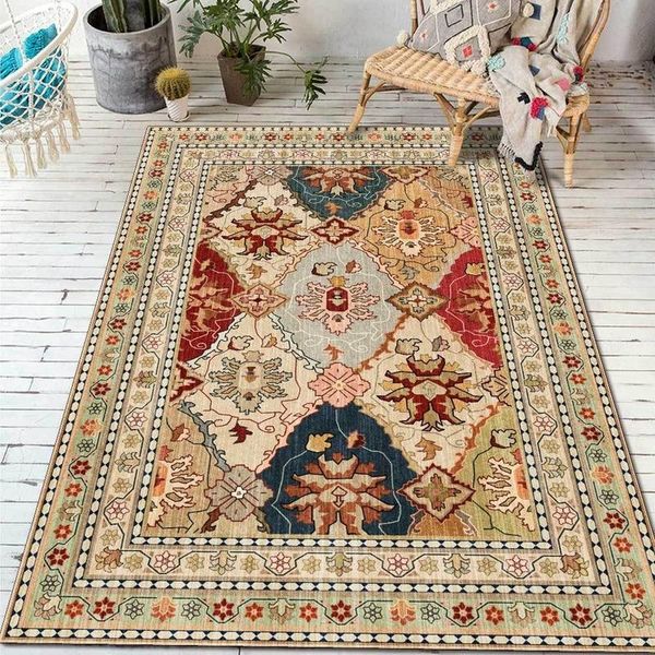 

persian american retro living room non-slip carpet golden floral ethnic style bedroom bedside carpet computer chair floor mat
