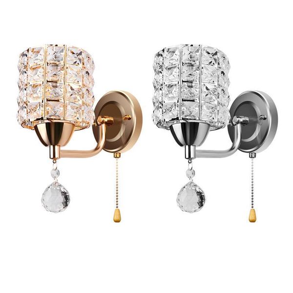 

modern style wall lamp cylinder crystal wall light holder with pendant and pull switch ac 85-250v e14 socket (no bulb included)