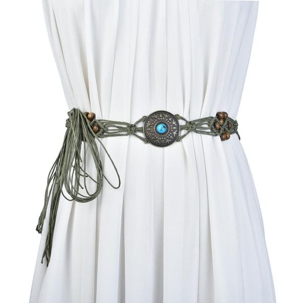 

belts vintage wenssen knitted sweater belt women's decorative bohemian dress wide waist rope strap chain, Black;brown