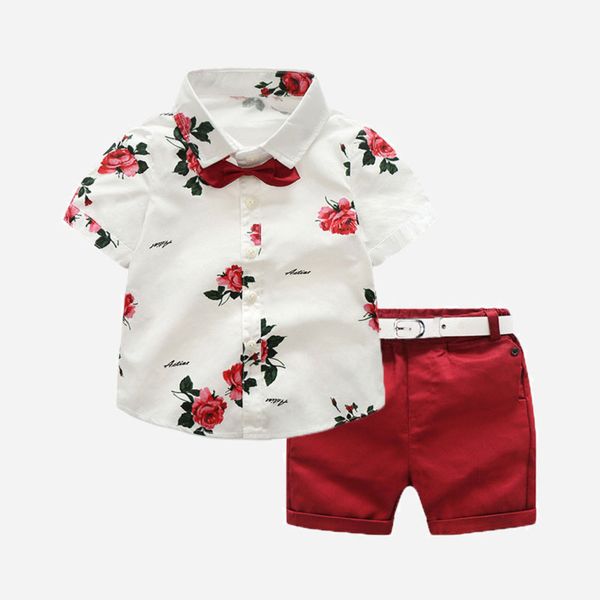 

summer suit boys' 2021 new short sleeve rose shirt children's shorts, White