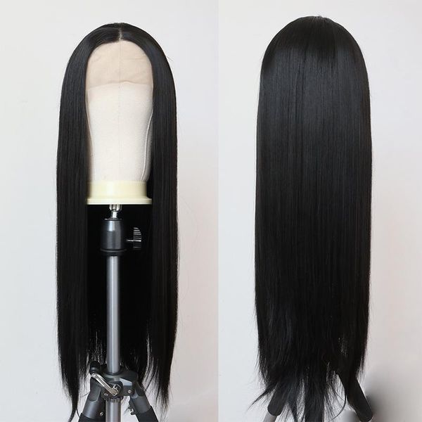 

synthetic wigs lace front wig for women long straight smooth black high temperature fiber hair daily