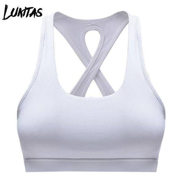 

gym clothing lukitas yoga bra women sports padded running workout fitness breathable push up shockproof cross back tank, White;black