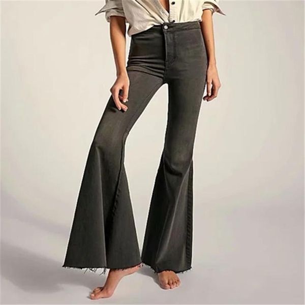 

women's jeans chic high waist bell-bottoms denim vintage streetwear, Blue