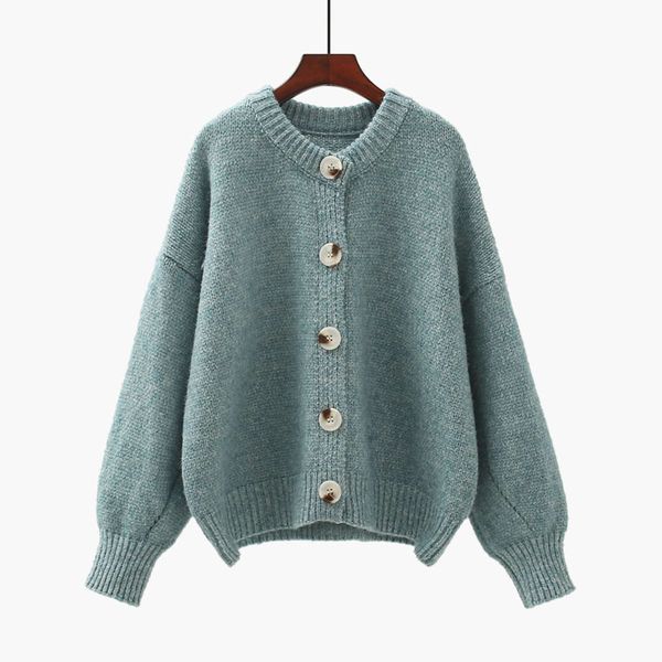 

college thick knitting cardigan women's 2021 new spring and autumn wear korean loose lazy style sweater coat, White;black