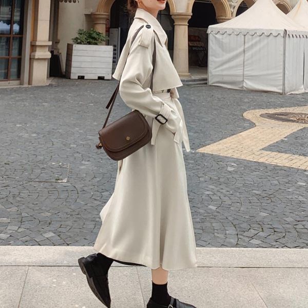 

women's trench coats beige temperament fashion coat long double-breasted with belt spring autumn lady duster england style female outer, Tan;black