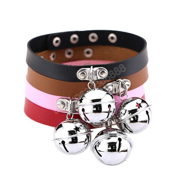 

punk leather choker necklace for women girls rivets bells necklace pendientes party club gothic femme jewelry, Golden;silver