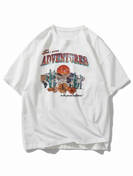 

men cactus & letter graphic tee r1is#, White;black