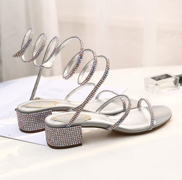 

dress shoes net celebrity women's rhinestone snake-shaped winding sandals thick heel all-match fairy wind around feet roman, Black