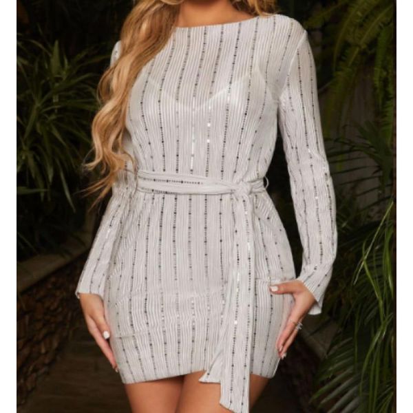 

casual dresses hirigin spring women long sleeve sequins bodycon dress fashion ladies homewear solid color club vestido with belt, Black;gray